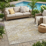 5' X 8' Ivory And Silver Floral Medallion Washable Indoor Outdoor Area Rug