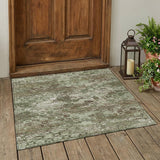 3' X 5' Olive Green And Green Floral Medallion Washable Indoor Outdoor Area Rug