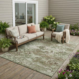 5' X 8' Olive Green And Green Floral Medallion Washable Indoor Outdoor Area Rug