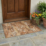 3' X 5' Orange And Rust Floral Medallion Washable Indoor Outdoor Area Rug