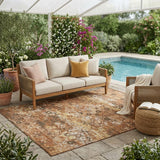 5' X 8' Orange And Rust Floral Medallion Washable Indoor Outdoor Area Rug