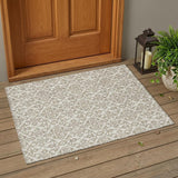 3' X 5' Ivory And Beige Damask Washable Indoor Outdoor Area Rug