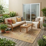 5' X 8' Copper And Orange Abstract Washable Indoor Outdoor Area Rug