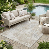 5' X 8' Ivory And Silver Abstract Washable Indoor Outdoor Area Rug