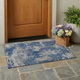 3' X 5' Navy Blue And Blue Abstract Washable Indoor Outdoor Area Rug