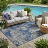 5' X 8' Navy Blue And Blue Abstract Washable Indoor Outdoor Area Rug