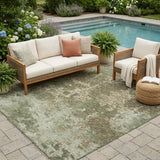 5' X 8' Olive Green And Green Abstract Washable Indoor Outdoor Area Rug