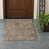 3' X 5' Beige And Brown Floral Washable Indoor Outdoor Area Rug