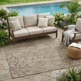 5' X 8' Beige And Brown Floral Washable Indoor Outdoor Area Rug