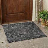 3' X 5' Black And Graphite Floral Washable Indoor Outdoor Area Rug