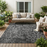 5' X 8' Black And Graphite Floral Washable Indoor Outdoor Area Rug