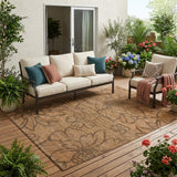 5' X 8' Copper And Orange Floral Washable Indoor Outdoor Area Rug