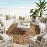 8' Copper And Orange Round Floral Washable Indoor Outdoor Area Rug