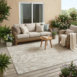 5' X 8' Ivory And Silver Floral Washable Indoor Outdoor Area Rug