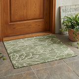 3' X 5' Olive Green And Green Floral Washable Indoor Outdoor Area Rug