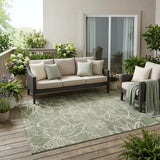 5' X 8' Olive Green And Green Floral Washable Indoor Outdoor Area Rug