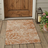 3' X 5' Orange And Rust Floral Washable Indoor Outdoor Area Rug