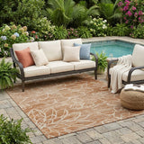 5' X 8' Orange And Rust Floral Washable Indoor Outdoor Area Rug