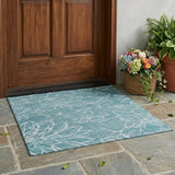 3' X 5' Teal Blue And Blue Floral Washable Indoor Outdoor Area Rug
