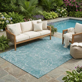 5' X 8' Teal Blue And Blue Floral Washable Indoor Outdoor Area Rug