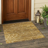 3' X 5' Walnut And Gold Floral Washable Indoor Outdoor Area Rug