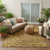 5' X 8' Walnut And Gold Floral Washable Indoor Outdoor Area Rug