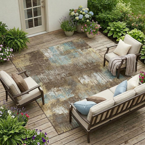 8' X 10' Brown And Coffee Abstract Washable Indoor Outdoor Area Rug