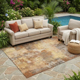 5' X 8' Copper And Orange Abstract Washable Indoor Outdoor Area Rug