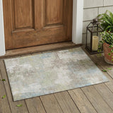 3' X 5' Ivory And Silver Abstract Washable Indoor Outdoor Area Rug