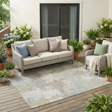 5' X 8' Ivory And Silver Abstract Washable Indoor Outdoor Area Rug