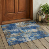 3' X 5' Navy Blue And Blue Abstract Washable Indoor Outdoor Area Rug
