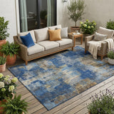 5' X 8' Navy Blue And Blue Abstract Washable Indoor Outdoor Area Rug