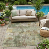 5' X 8' Olive Green And Green Abstract Washable Indoor Outdoor Area Rug