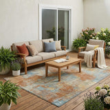 5' X 8' Orange And Rust Abstract Washable Indoor Outdoor Area Rug