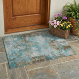 3' X 5' Teal Blue And Pewter Abstract Washable Indoor Outdoor Area Rug