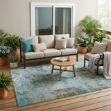 5' X 8' Teal Blue And Pewter Abstract Washable Indoor Outdoor Area Rug