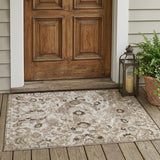 3' X 5' Beige And Brown Floral Washable Indoor Outdoor Area Rug