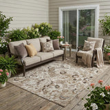 5' X 8' Beige And Brown Floral Washable Indoor Outdoor Area Rug