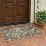 3' X 5' Brown And Coffee Floral Washable Indoor Outdoor Area Rug