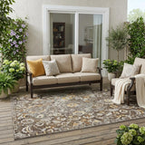5' X 8' Brown And Coffee Floral Washable Indoor Outdoor Area Rug