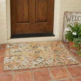3' X 5' Copper And Orange Floral Washable Indoor Outdoor Area Rug