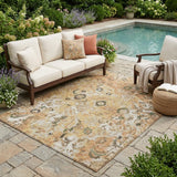 5' X 8' Copper And Orange Floral Washable Indoor Outdoor Area Rug
