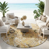 8' Copper And Orange Round Floral Washable Indoor Outdoor Area Rug
