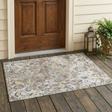 3' X 5' Ivory And Pewter Floral Washable Indoor Outdoor Area Rug