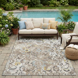 5' X 8' Ivory And Pewter Floral Washable Indoor Outdoor Area Rug