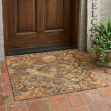 3' X 5' Orange And Rust Floral Washable Indoor Outdoor Area Rug