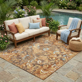 5' X 8' Orange And Rust Floral Washable Indoor Outdoor Area Rug