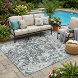 5' X 8' Silver And Gray Floral Washable Indoor Outdoor Area Rug