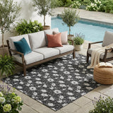 5' X 8' Black And Graphite Floral Washable Indoor Outdoor Area Rug