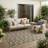 5' X 8' Brown And Coffee Floral Washable Indoor Outdoor Area Rug